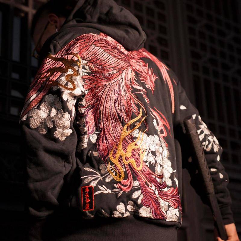 Street Style Phoenix Embroidered Bomber Jacket for Men